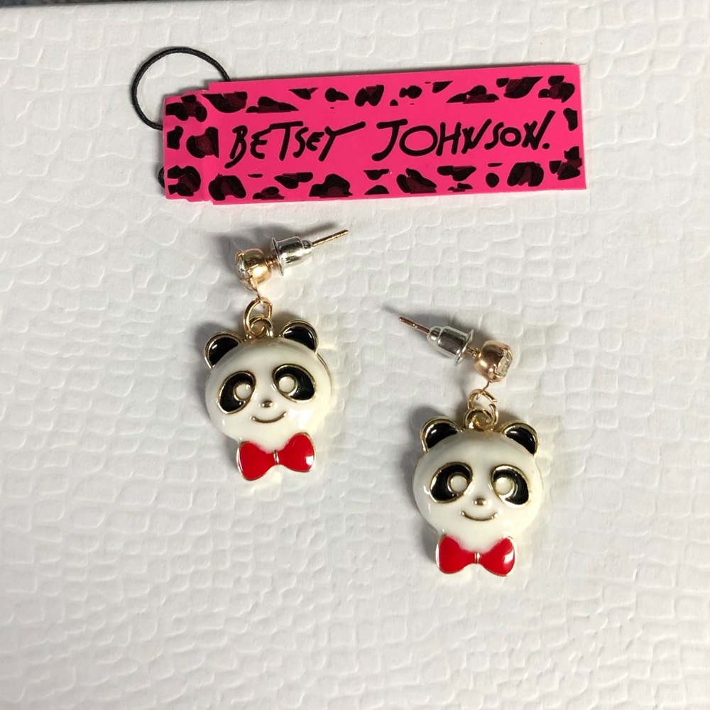 Panda head with red bow tie earrings